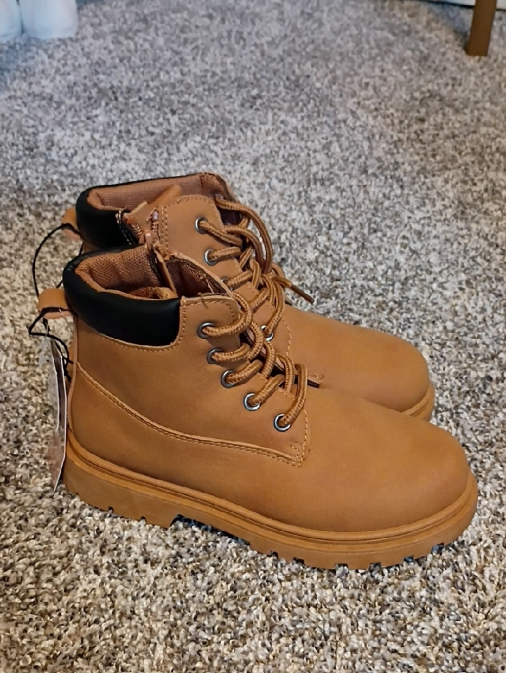 Kids Tan Lace-Up Work-Style Boots
